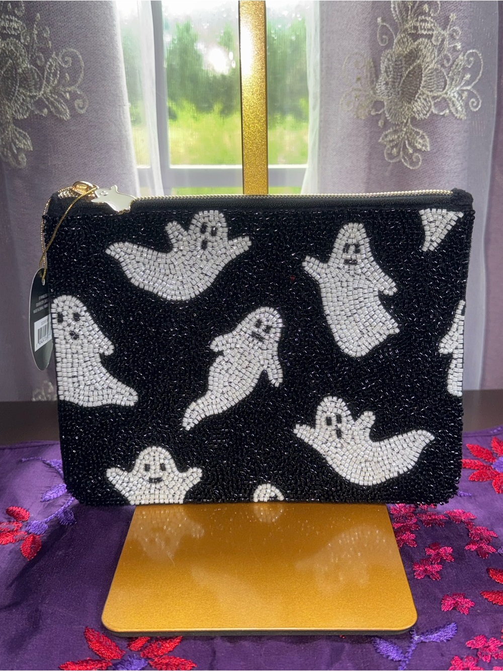 NWT Fringe Studio Ghost Beaded Halloween Pouch Clutch - Spooky Statement Bag
